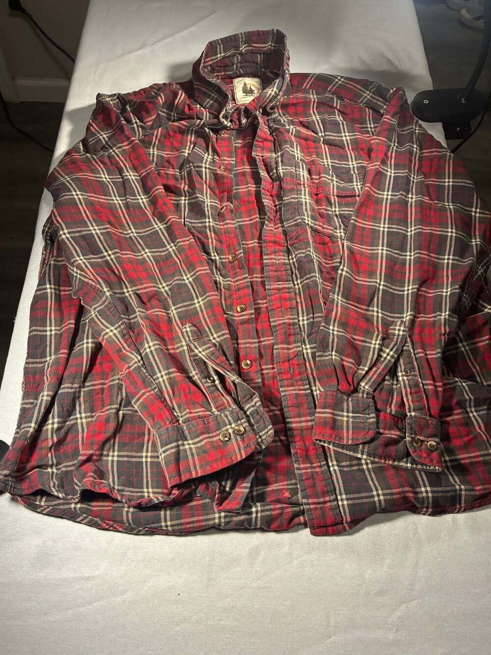 G.H. Bass Red Black Plaid Flannel Shirt Vintage Style Grunge Outdoors Size XL